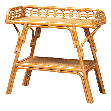 bali & pari Nayana Natural Rattan 2-Tier Console Table, 29-1/2”H x 31-15/16”W x 13-13/16”D, Natural