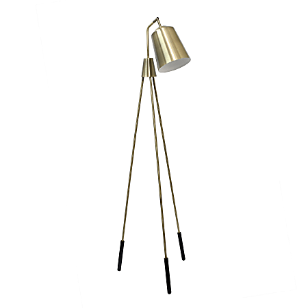 Lalia Home Industrial Tripod Floor Lamp, 65"H, Antique Brass Shade/Antique Brass/Black Base