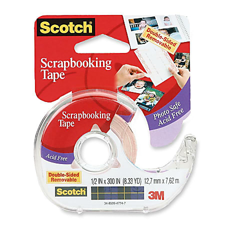 Scotch Removable Scrapbook Double Sided Tape - 25 ft Length x 0.50" Width - Dispenser Included - For Photo, Document - 1 Roll - Clear
