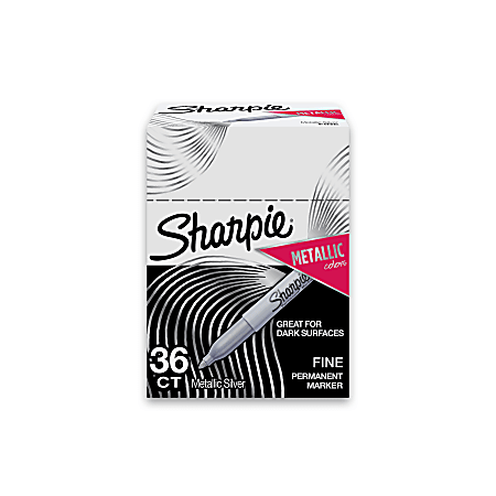 Sharpie® Metallic Permanent Markers, Fine Point, Metallic Silver, Pack Of 36