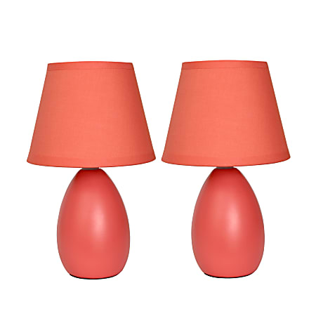Simple Designs Mini Egg Oval Ceramic Table Lamp, 9-1/2"H, Orange, Set Of 2 Lamps
