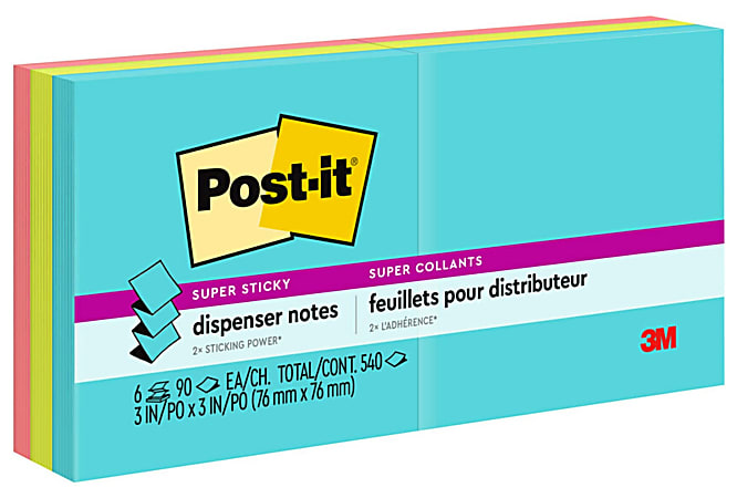 Post-it Super Sticky Pop Up Notes, 3 in x 3 in, 6 Pads, 90 Sheets/Pad, 2x the Sticking Power, Supernova Neons Collection