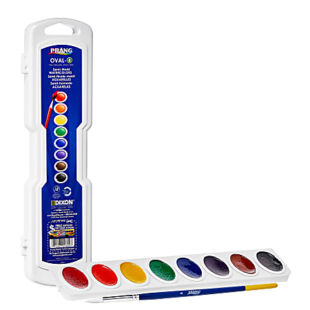 Water Color Set Paint, Oval Pan w/Brush, 8 Assorted Colors, 1 Set