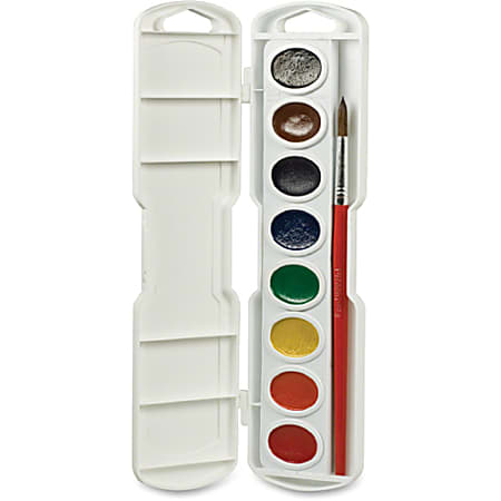 Semi-Moist Watercolor Paint Set, 8-Color Oval Pan w/Brush, 36 Sets -  CHL40536, Charles Leonard