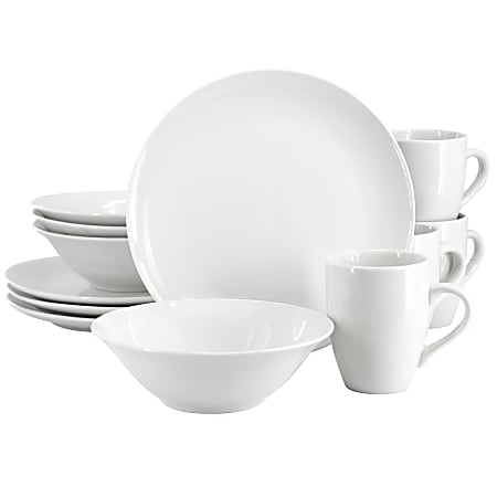 Gibson Home Wintercap 12-Piece Fine Ceramic Dinnerware Set, White