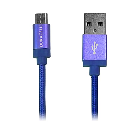 Duracell® Sync-And-Charge Micro USB Cable, 3', Blue