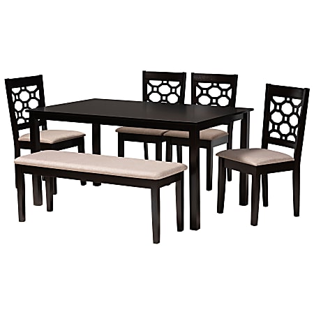 Baxton Studio Gabriel 6-Piece Dining Set, 29-1/8"H x 59-5/8"W x 35-7/16"D, Sand/Dark Brown
