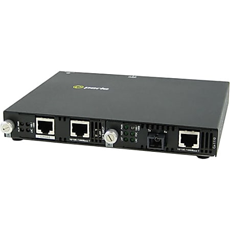 Perle SMI-1110-S1SC40U Media Converter - 2 x Network (RJ-45) - 1 x SC Ports - Management Port - 10/100/1000Base-T, 1000Base-BX - 24.85 Mile - Rail-mountable, Rack-mountable, Wall Mountable