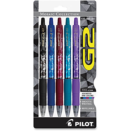 Pilot® G2 Mosaic Collection Gel Pens, 0.7 mm, Assorted Barrel Colors, Assorted Ink Colors, Pack Of 5 Pens