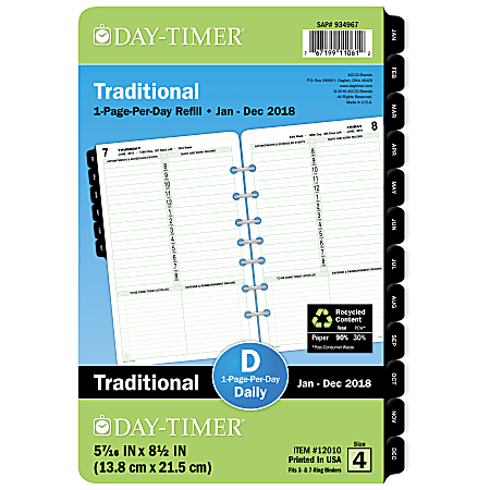 Day Timer Classic 1 Page Per Day Planner Refill 5 12 x 8 12 30percent ...