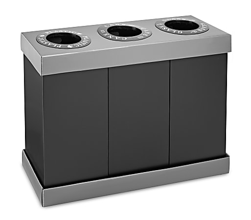 Alpine 3-Compartment Indoor Trash Bin, 28 Gallon, Black