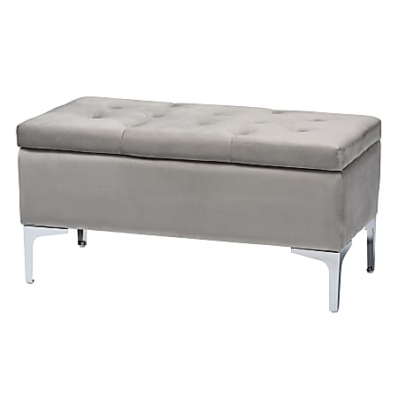 Baxton Studio Mabel Velvet Storage Ottoman, Gray