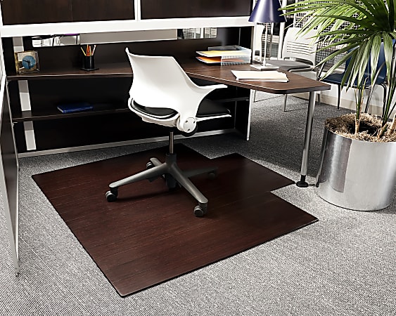 Anji Mountain Bamboo Deluxe Roll Up Chair Mat 55 x 57 8 mm Thick Dark Cherry Office Depot