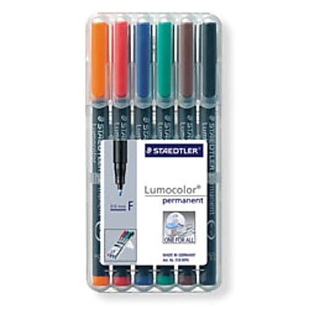 Staedtler® Mars® Lumocolor® Permanent Markers, Fine Point, 80% Recycled, Assorted Colors, Pack Of 6