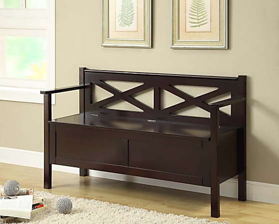 Monarch Specialties Solid Wood 50" Bench With Storage, Cappuccino