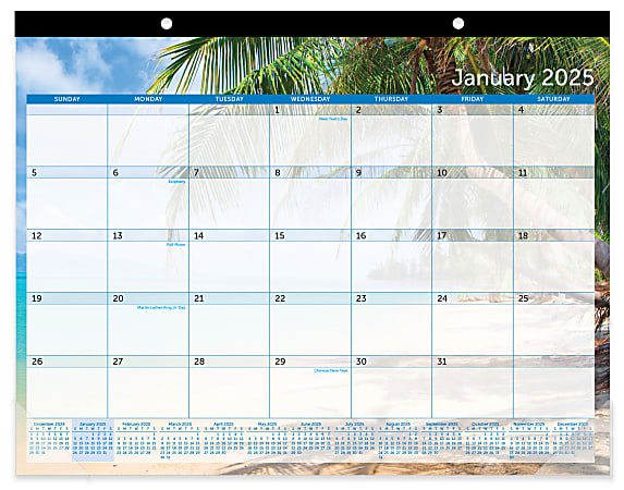 2025 Office Depot® Brand Monthly Desk Pad Calendar, 22" x 17", Paradise, January to December