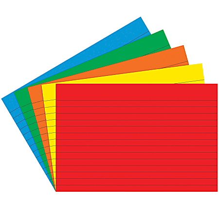 Top Notch Teacher Products® Bright Primary Lined Index Cards, 4" x 6", Assorted Colors, 75 Cards Per Pack, Case Of 6 Packs