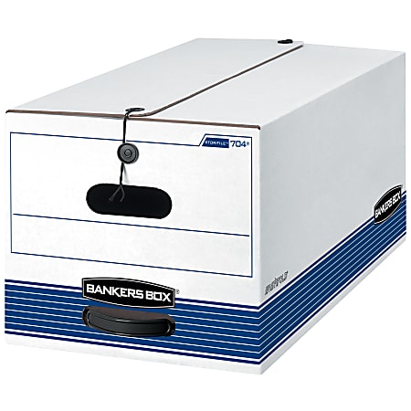 Bankers Box® Stor/File™ FastFold® Medium-Duty Storage Boxes With Locking Lift-Off Lids And Built-In Handles, Letter Size, 24“D x 12" x 10", 60% Recycled, White/Blue, Case Of 12