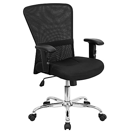 Flash Furniture Contemporary Mesh Mid-Back Swivel Task Chair With Adjustable Arms, Black/Chrome