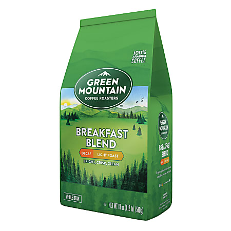 Green Mountain Coffee® Whole Bean Coffee, Decaffeinated, Breakfast Blend, 18 Oz Per Bag