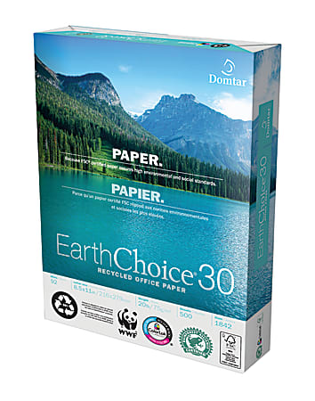 Domtar EarthChoice30® Office Multi-Use Printer & Copy Paper, White, Letter (8.5" x 11"), 5000 Sheets Per Case, 20 Lb, 92 Brightness, 30% Recycled