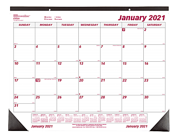 Brownline® Classic Monthly Desk Pad Calendar, 17" x 22", Burgundy/Gray, January to December 2021, C1731
