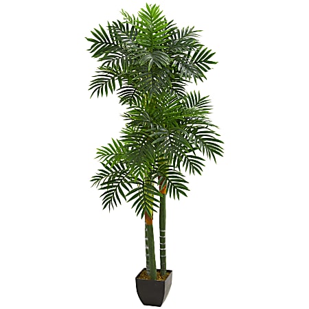 Nearly Natural Triple Areca Palm 66”H Artificial Tree With Pot, 66”H x 13”W x 13”D, Green
