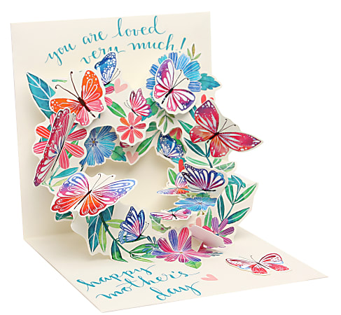 Up With Paper Mother's Day Pop-Up Greeting Card With Envelope, 5-1/4" x 5-1/4", Butterfly Wreath