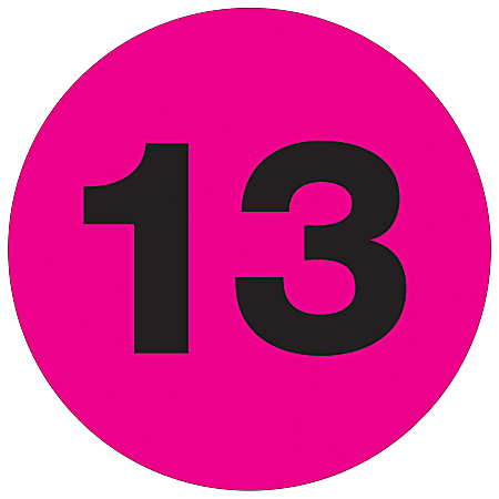 Tape Logic® Permanent Inventory Labels, DL1354, Number 13, Round, 3", Fluorescent Pink, Roll Of 500