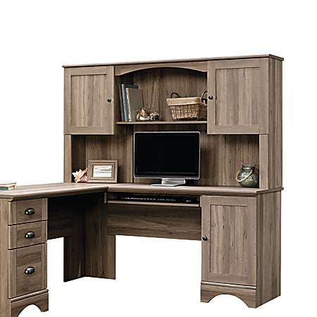 Sauder Harbor View Computer Desk with Hutch in Salt Oak