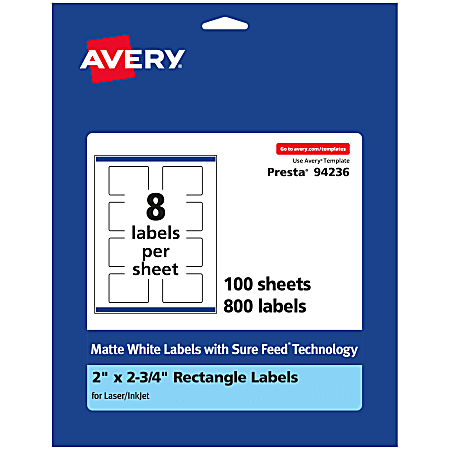 Avery® Permanent Labels With Sure Feed®, 94236-WMP100, Rectangle,
