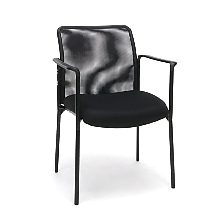 OFM Essentials Padded Fabric Seat, Mesh Back Stacking Chair, 17 1/2" Seat Width, Black Seat/Black Frame, Quantity: 1