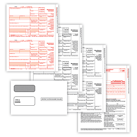 ComplyRight® 1099-MISC Tax Forms Set, 4-Part, 2-Up, Copies A, B, State/File, 8-1/2" x 11", Pack Of 25 Forms And Envelopes