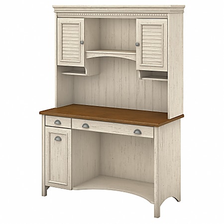 Bush Furniture Fairview Computer Desk With Hutch And Drawers, Antique White/Tea Maple, Standard Delivery