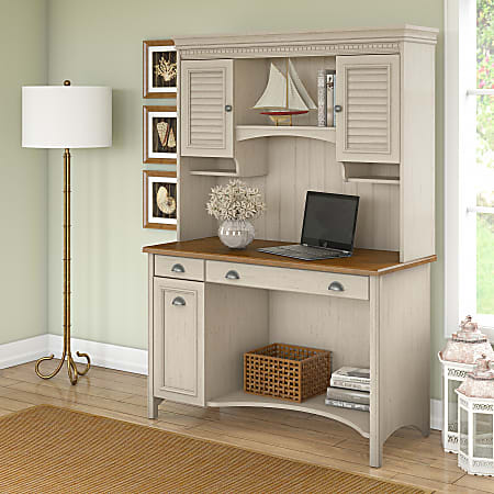 Antique white computer on sale desk with hutch