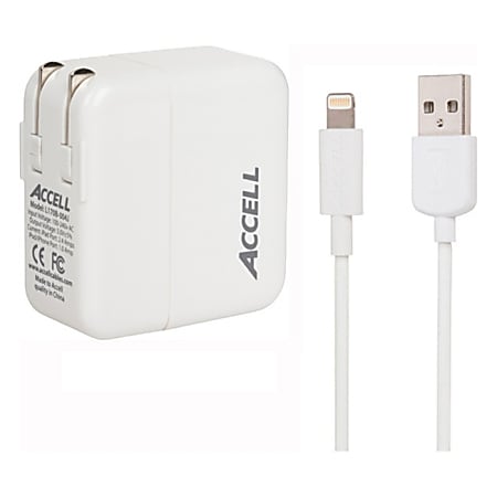 Accell AC Power Adapter, 3.4A Dual USB with Lightning Cable
