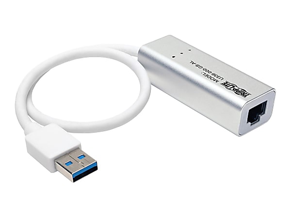 Tripp Lite USB 3.0 SuperSpeed to Gigabit Ethernet NIC Network Adapter RJ45 10/100/1000 Aluminum White - Network adapter - USB 3.0 - Gigabit Ethernet - silver