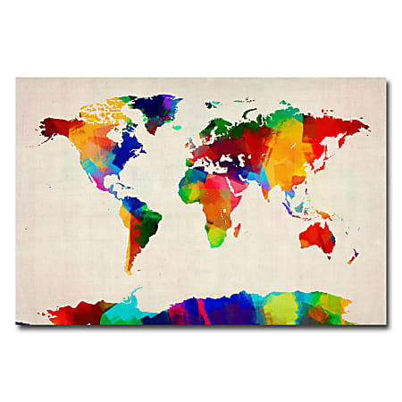 Trademark Global Sponge Painting World Map Gallery-Wrapped Canvas Print By Michael Tompsett, 22"H x 32"W