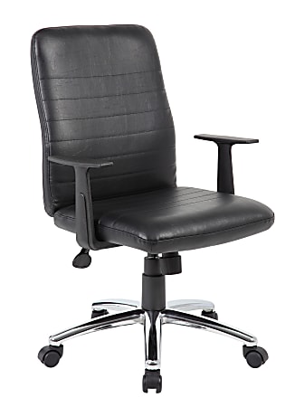 Boss Office Products Retro Vinyl Mid-Back Task Chair, With Arms, Black/Chrome