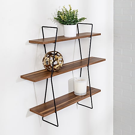 Honey Can Do 3-Tier Decorative Metal And Wood Wall Shelf, 27-5/8”H x 6-3/4”W x 31-1/2”D, Rustic