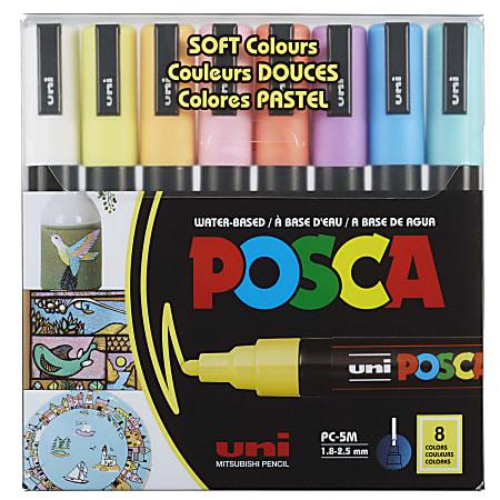 Uni Ball POSCA PC 5M Soft Colors Water Based Paint Markers, Reversible Medium Tip (1.8 2.5mm), Assorted Colors, 8 count