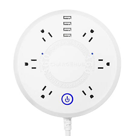 ChargeHub Powerstation 360 6-Outlet Surge Protector Power Strip, 5' Cord, White