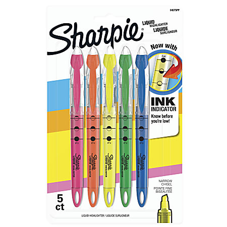 Sharpie® Liquid Highlighter, Chisel Tip Highlighters, Assorted Colors, 5 Count