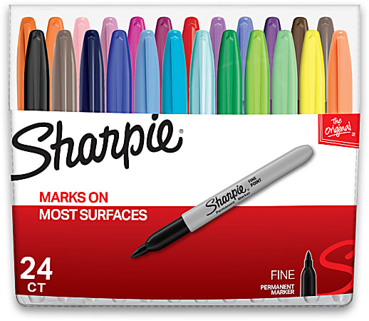 Sharpie Permanent Markers Fine Point Assorted Colors Set Of 24 Pouch -  Office Depot