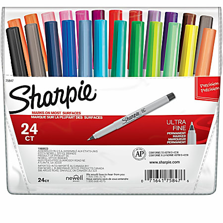 Sharpie® Precision Point Permanent Markers, Ultra-Fine Point, Assorted Colors, Set Of 24