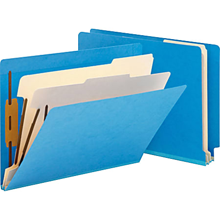 Smead® Manila And Color Classification Folders, 8 1/2" x 11", 2 Divider, 2 Partition, Blue, Pack Of 10