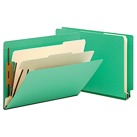 Smead® Manila And Color Classification Folders, 2" Expansion, 2 Dividers, 8 1/2" x 11", Letter, Green, Box of 10
