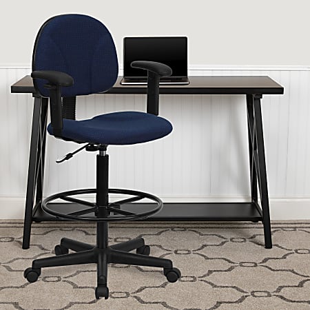 Flash Furniture Fabric Drafting Chair with Adjustable Arms (Cylinders: 22.5''-27''H or 26''-30.5''H), Navy/Black