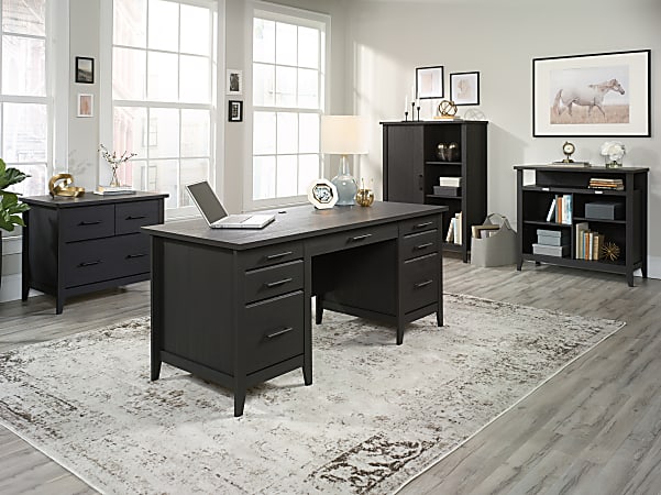 Sauder Summit Station 52 H Bookcase With Sliding Door Raven Oak