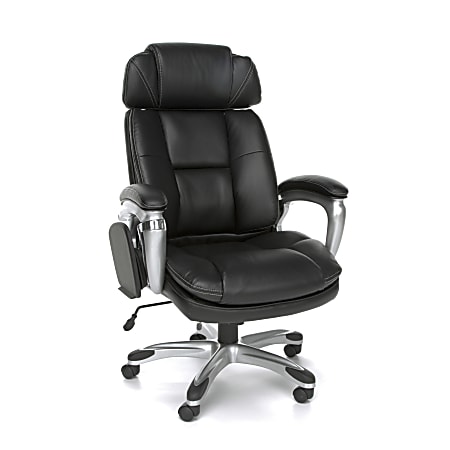 OFM ORO Ergonomic Bonded Leather High-Back Tablet Chair, Black/Silver